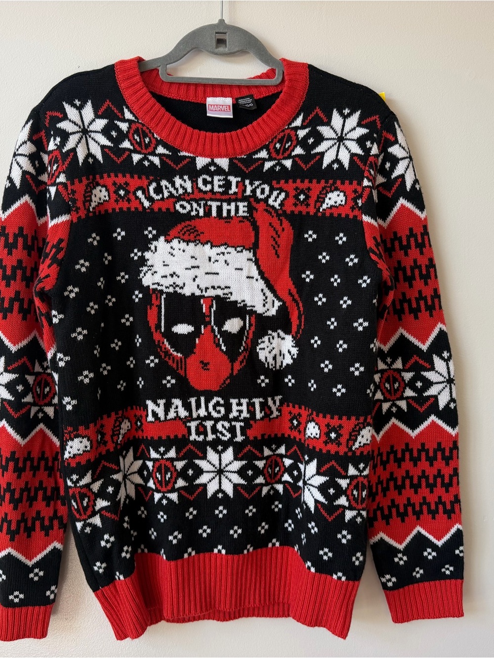 Marvel Deadpool Black, Red & White Holiday Crewneck Sweater - Men